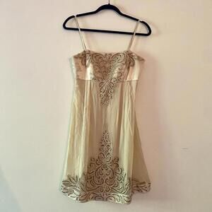 SUE WONG cream beaded silk mini dress